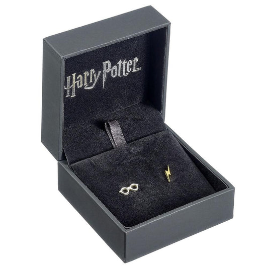 Harry Potter Sterling Silver Lightning Bolt & Glasses Stud Earrings