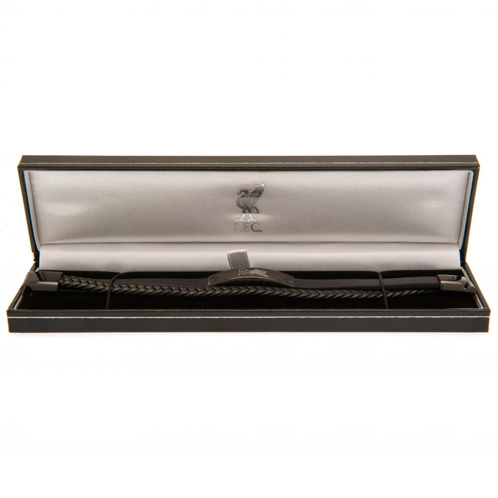 Liverpool FC Liverbird Black IP Leather Bracelet