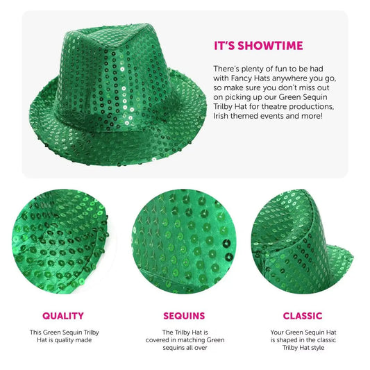 Irish Green Sequin Trilby Hat – Sparkly Fedora for St Patrick’s Day & Ireland Celebrations