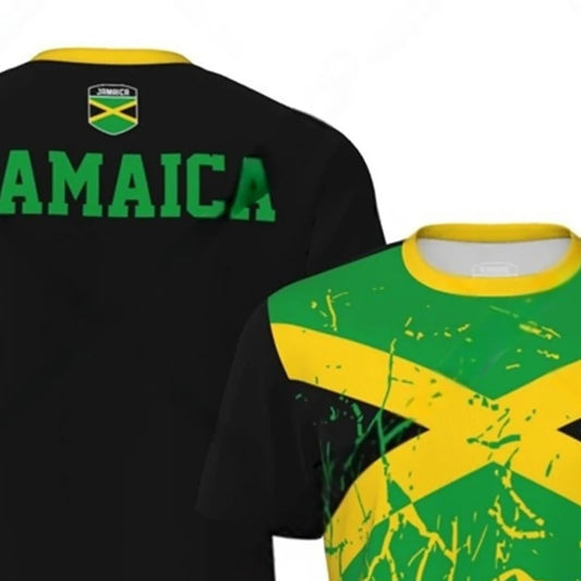 Men’s Jamaica Flag Football T-Shirt - 3D National Emblem Casual Tee
