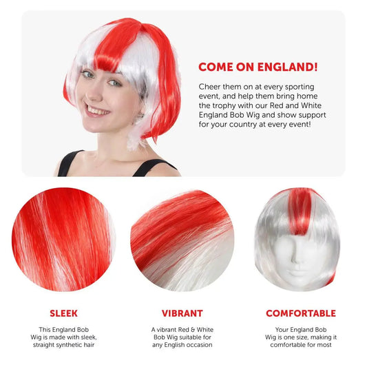 England Flag Bob Wig – St George’s Day Fancy Dress Costume for Football & Rugby Fans
