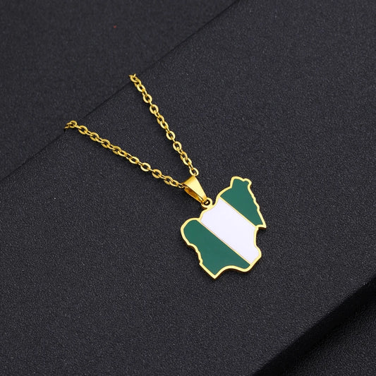 Nigeria Map Flag Pendant Necklace Stainless Steel Gold Silver Gift