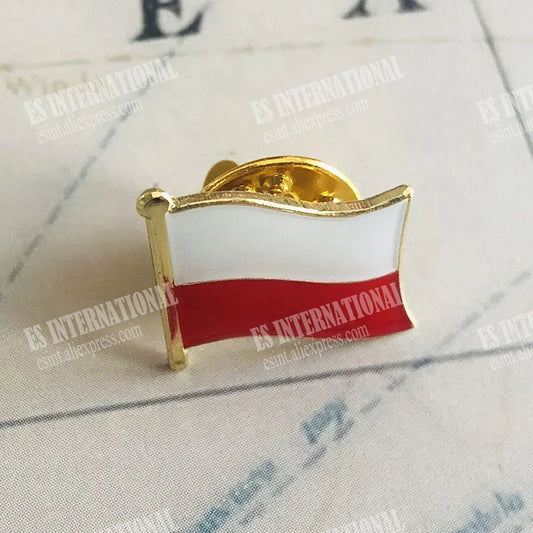 Poland National Flag Lapel Pin - Crystal Epoxy Metal Enamel Badge Brooch