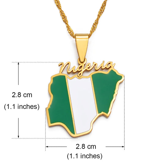 Nigeria Map Flag Pendant Necklace Gold Stainless Steel Unisex Chain