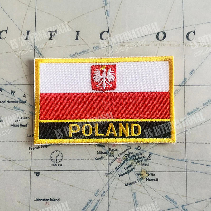 Poland Eagle Flag Embroidery Patch - Shield & Square Pin Set for Clothes & Bags