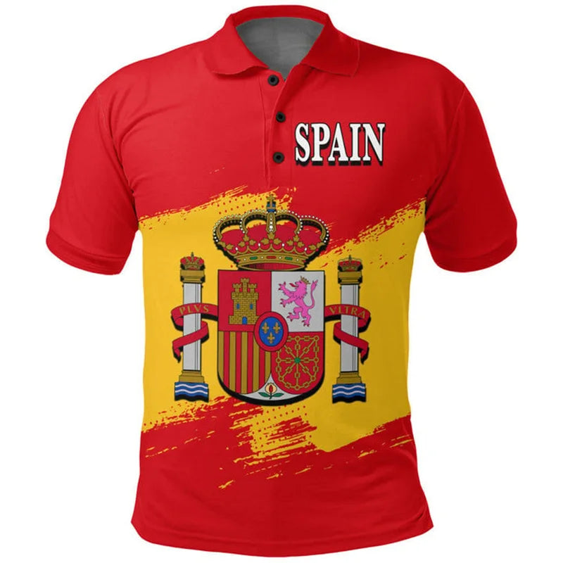 3D Spain Flag Polo Shirt – Men’s Summer Casual Short Sleeve Sports Top