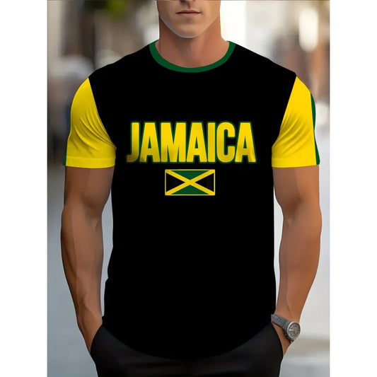 Jamaica Flag Map Graphic T-Shirt for Men – 3D Printed O-Neck Tee