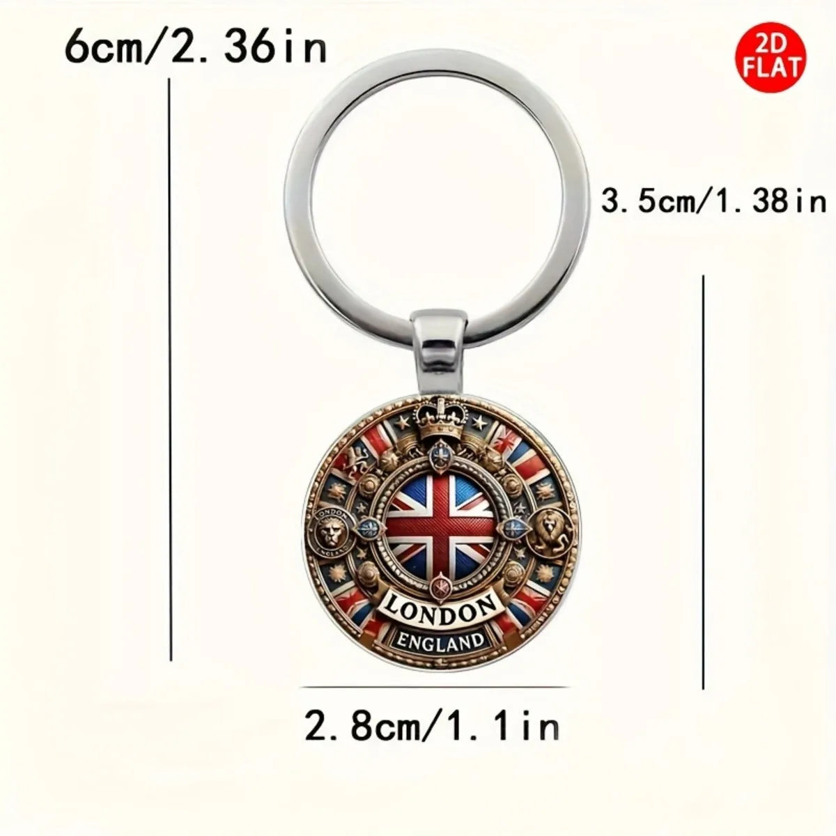 Vintage London Union Jack Keychain Glass Pendant UK Crown Gift