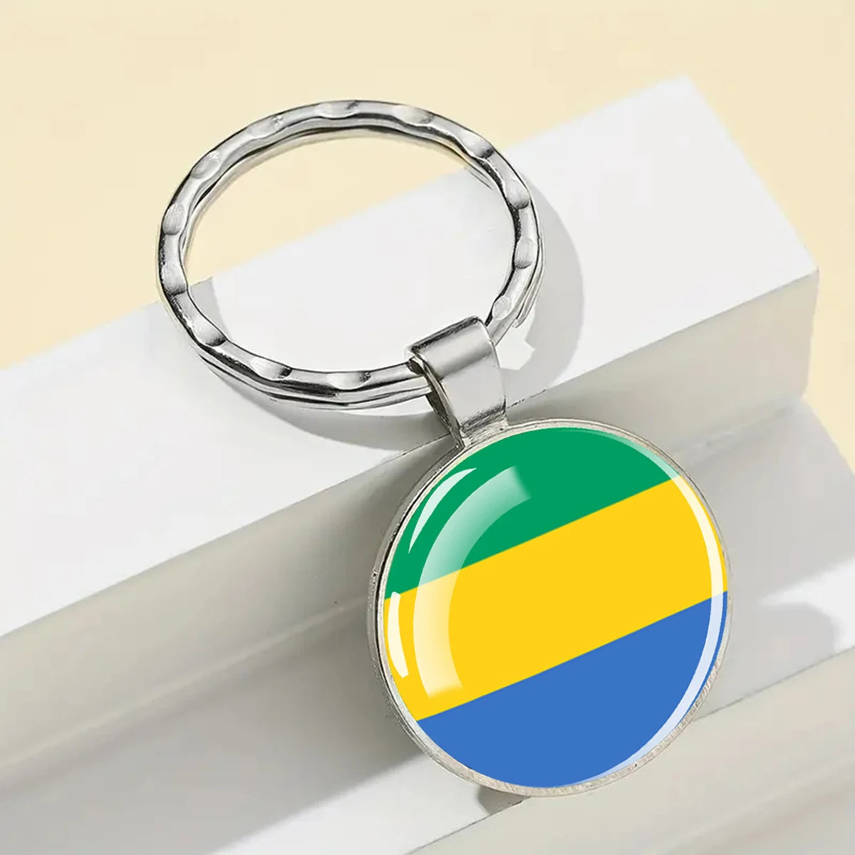 African Flags Glass Keychain Round Metal Patriotic Gift Unisex