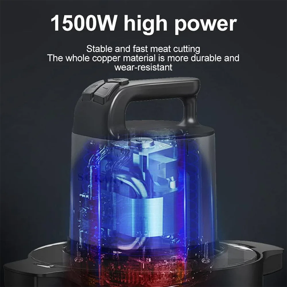 1500W Electric Food Chopper 6.5L Stainless Steel Meat Grinder 3 Speed