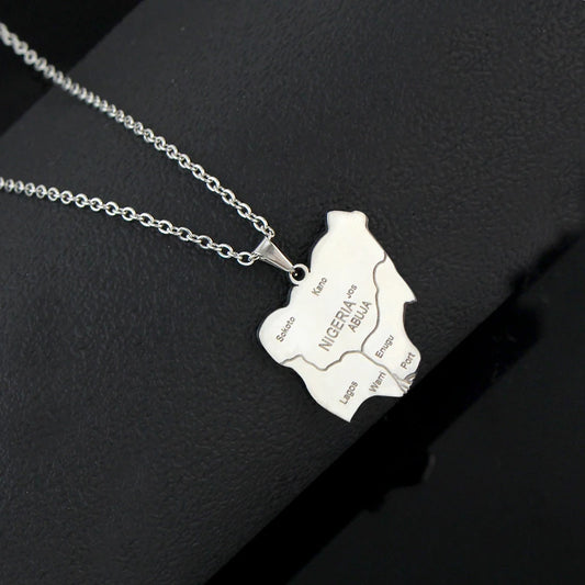 Nigeria Map Pendant Necklace - Africa Country Map Jewelry with City Names, Unisex Gift