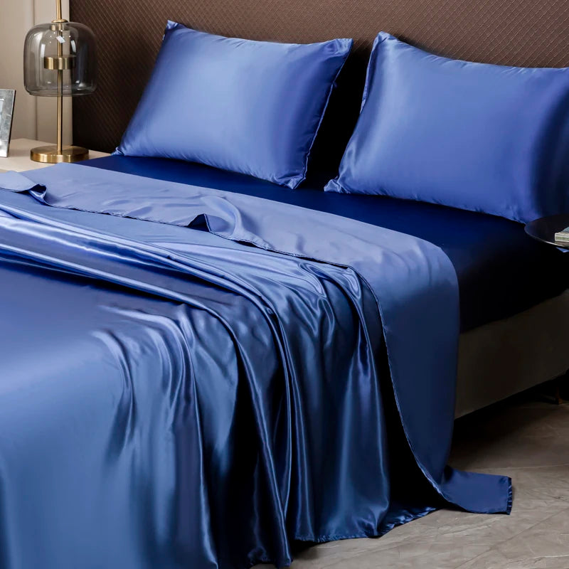 Luxury Satin Sheet Set Silky Polyester Bedding Twin Full Queen King