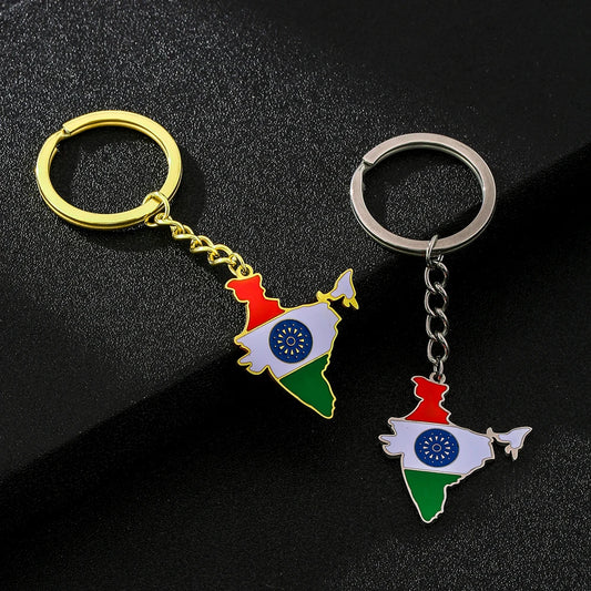 India Map Flag Keychain - Stainless Steel Keyring Jewellery for Men & Women