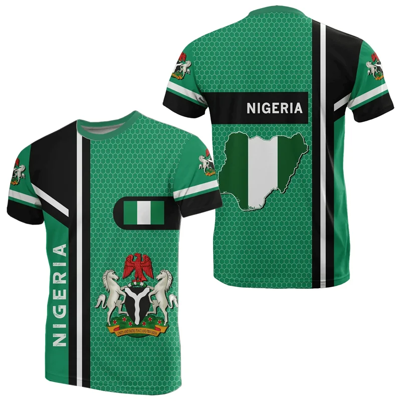 Nigeria Flag Men’s T-Shirt - Nigerian Emblem Graphic Print, Summer Oversized Short Sleeve Top