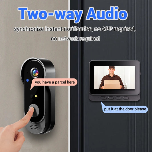4.3” Wireless Video Doorbell 1080P Smart Intercom Camera Night Vision