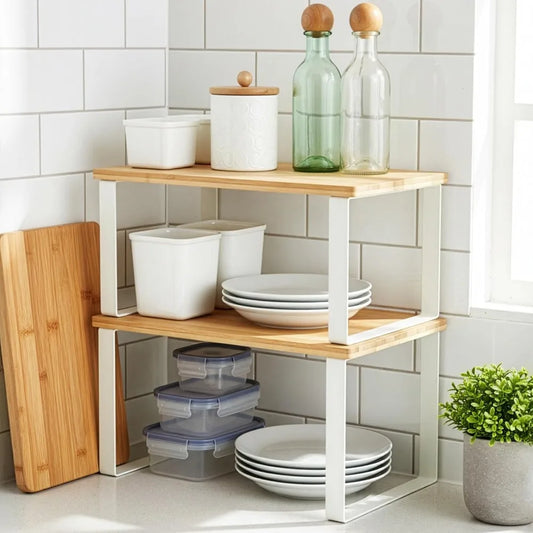 Expandable 2 Tier Kitchen Spice Rack Countertop Organizer Shelf Storage