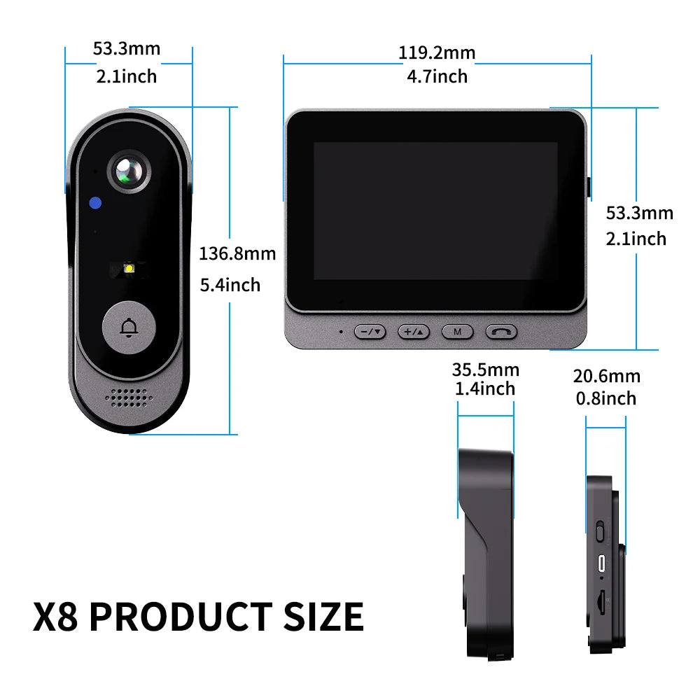 4.3” Wireless Video Doorbell 1080P Smart Intercom Camera Night Vision