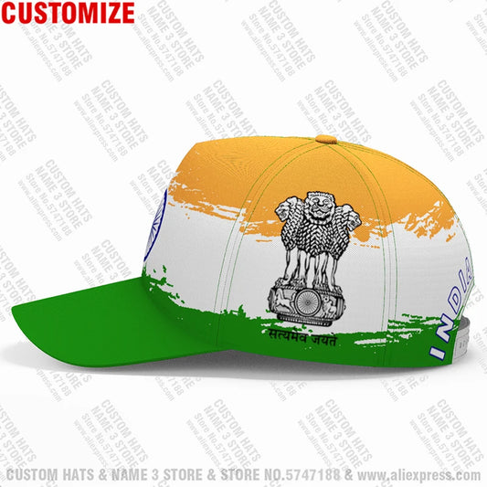 Custom India Flag Baseball Cap - Personalized Name & Logo Fishing Travel Hat