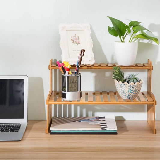 2 Tier Wooden Plant Stand Shelf Desktop Organizer Flower Pot Display Rack