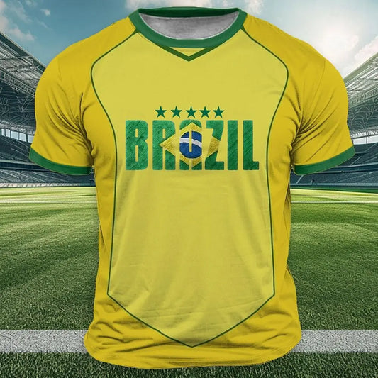 Brazil Flag T-Shirt – Men’s Casual Round Neck Loose Summer Sports Tee