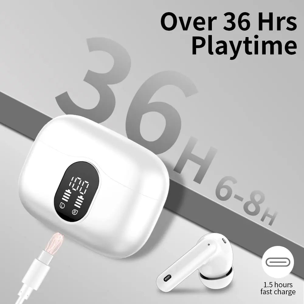 Wireless Bluetooth 5.3 Earbuds with 4 ENC Mics & 36H Playtime + LED Display