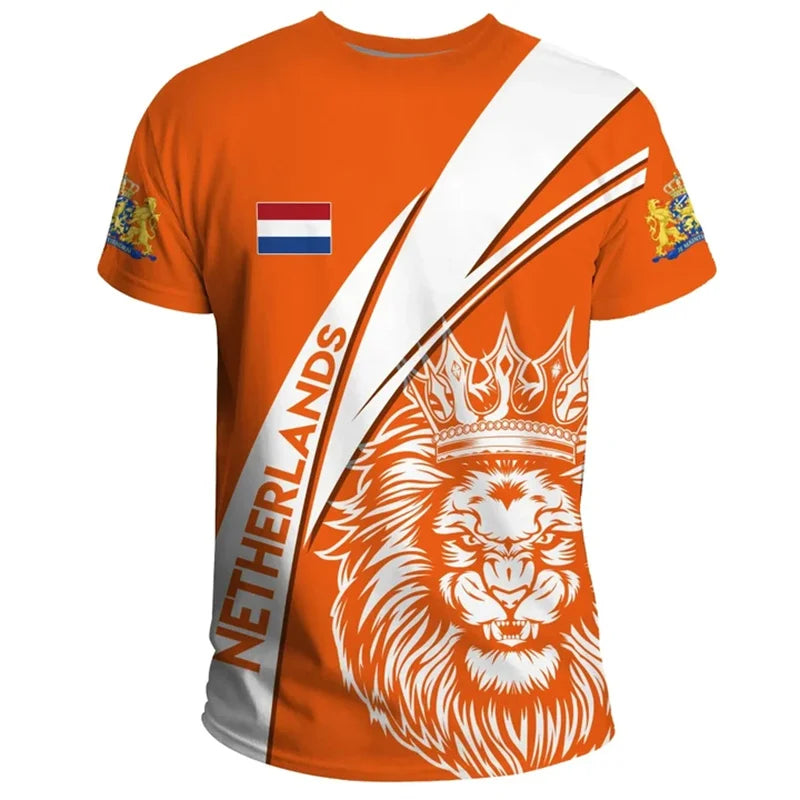 Netherlands Flag T-Shirt – Men’s 3D Printed Orange Oversized Tee
