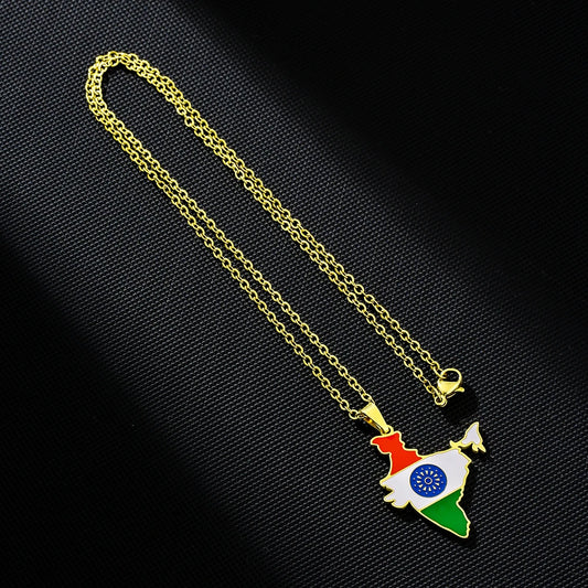 India Map Flag Pendant Necklace - Stainless Steel Jewelry for Men & Women