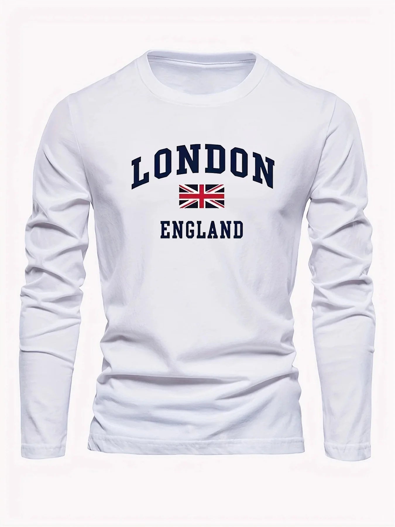 Men’s London England Letter Printed Long Sleeve T-Shirt - 100% Cotton Spring & Autumn Top