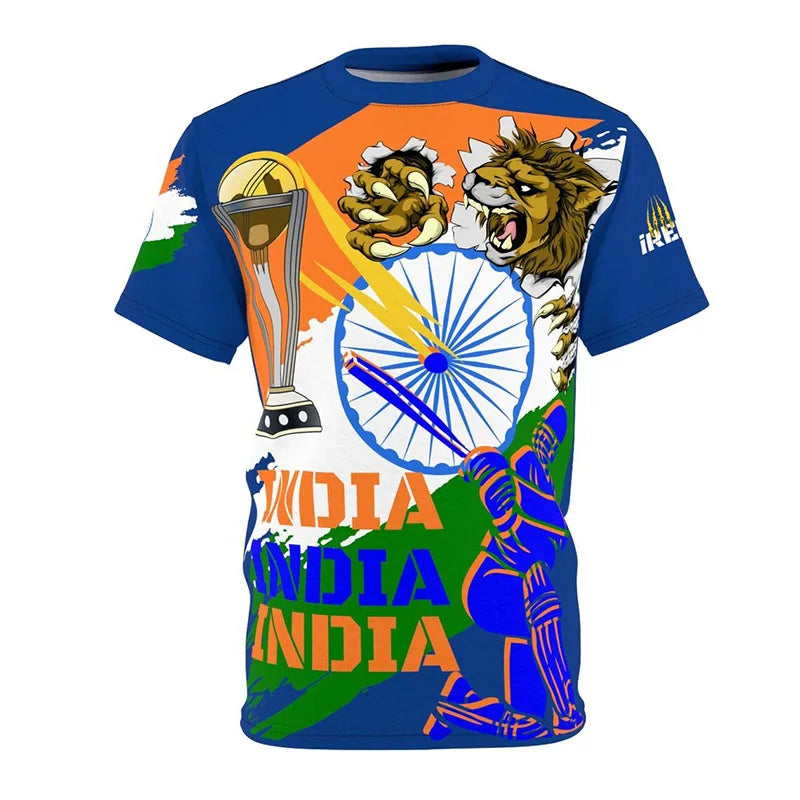 India Flag 3D Print T-Shirt - Men’s Crewneck Short Sleeve Street Fashion Tee