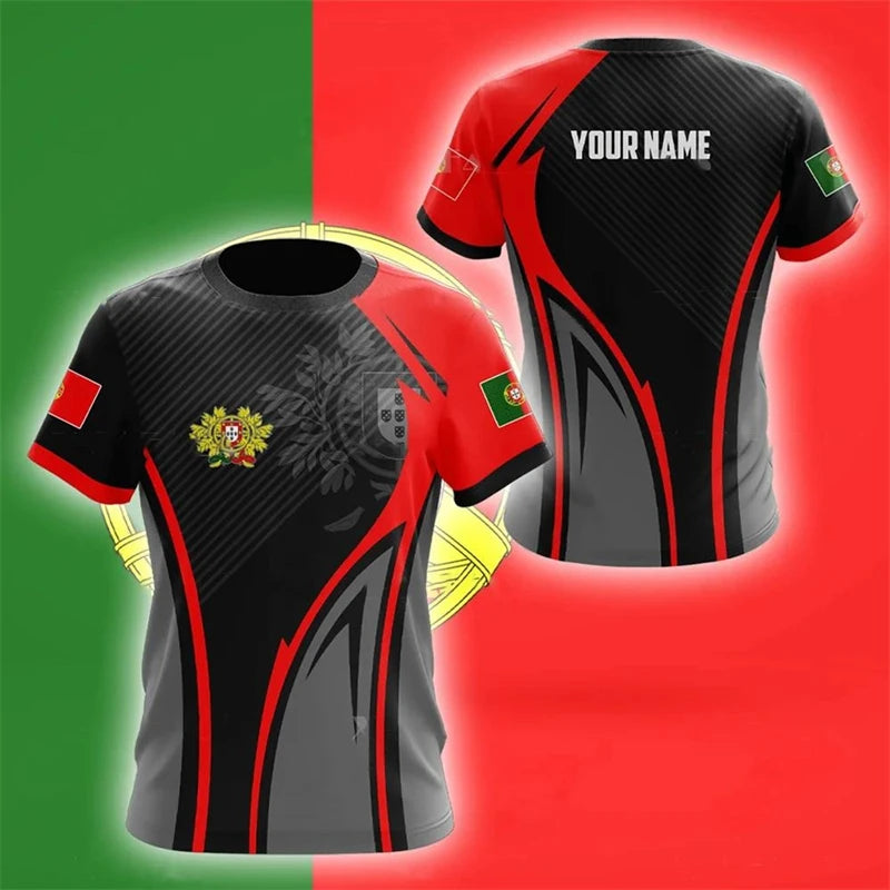 Portugal Emblem T-Shirt – Men’s Striped Casual Streetwear Round Neck Tee