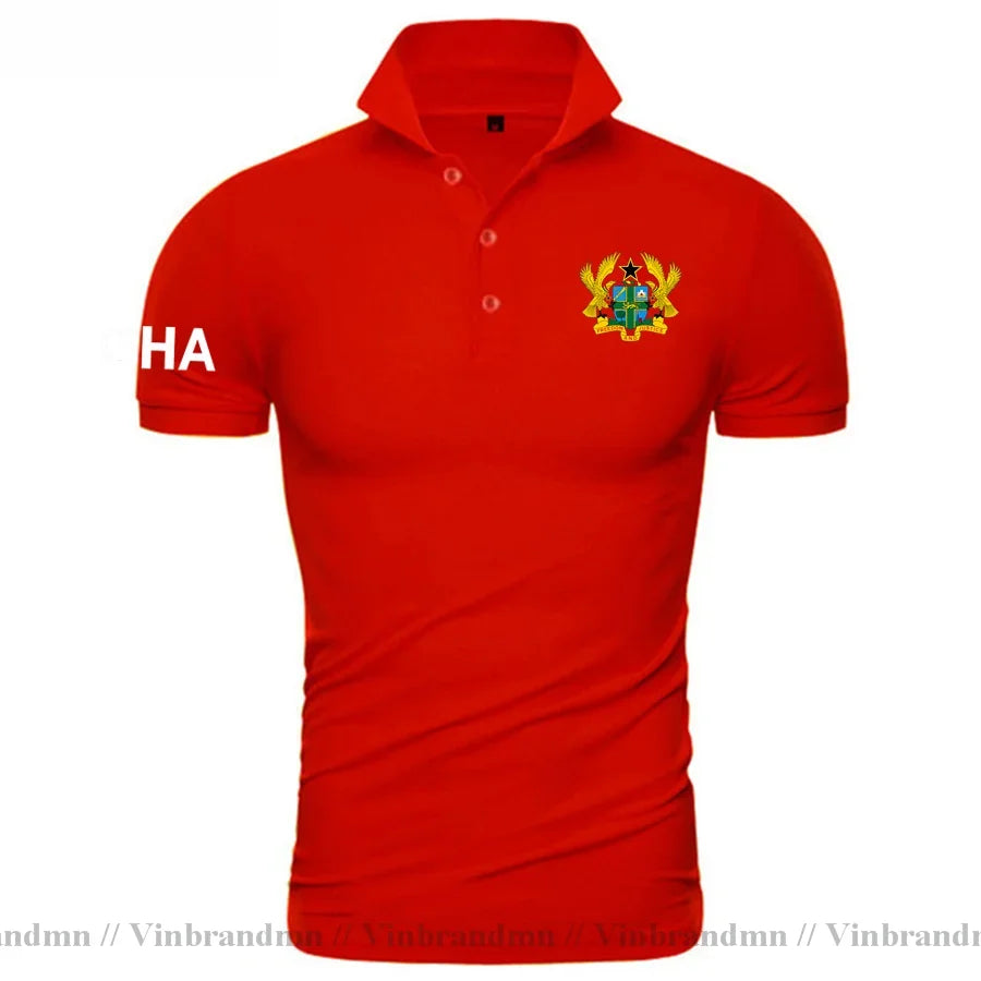 Ghana Flag Polo Shirt Men Cotton Slim Fit Casual Breathable Summer