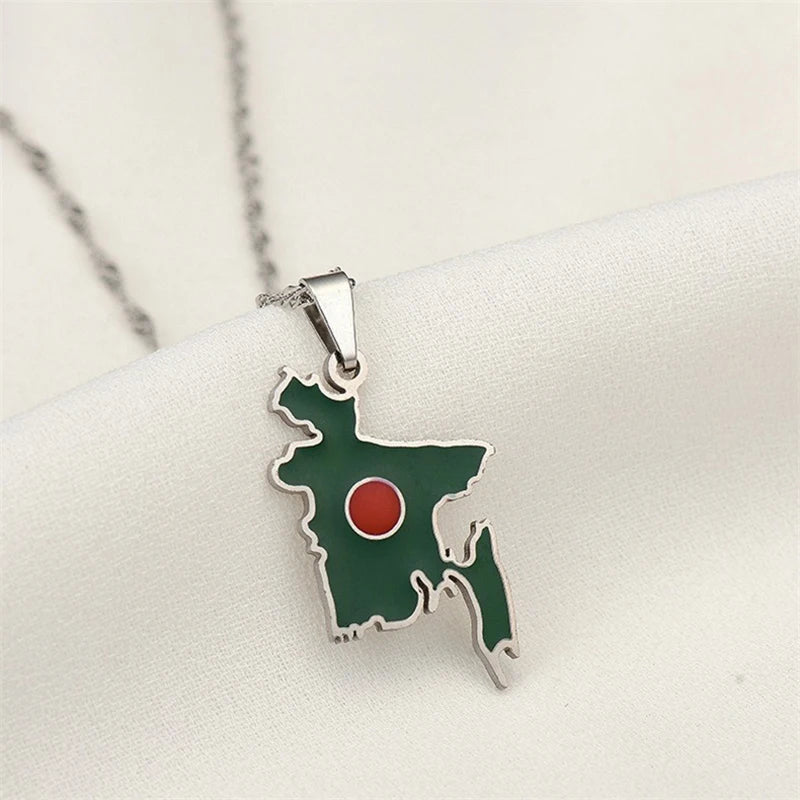 Bangladesh Map Flag Pendant Necklace - Stainless Steel Jewelry for Men & Women