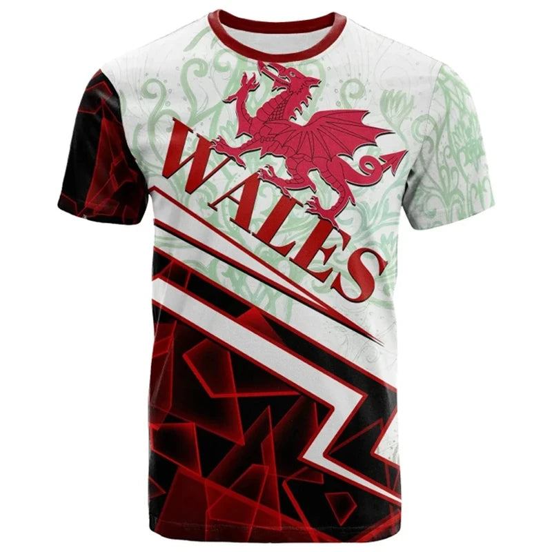 Wales Flag 3D Print Football T-Shirt - Men’s Summer Casual Sports Tee with Map Pattern