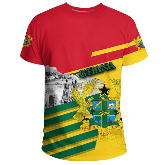 Ghana 3D Print Independence Day T-Shirt - National Map & Flag Emblem Graphic
