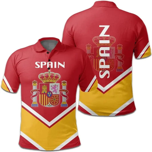 3D Spain Flag Polo Shirt – Men’s Summer Casual Short Sleeve Sports Top