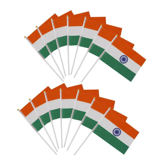 Pack of 12 India Hand Waving Flags - Small Indian Flags with Plastic Poles