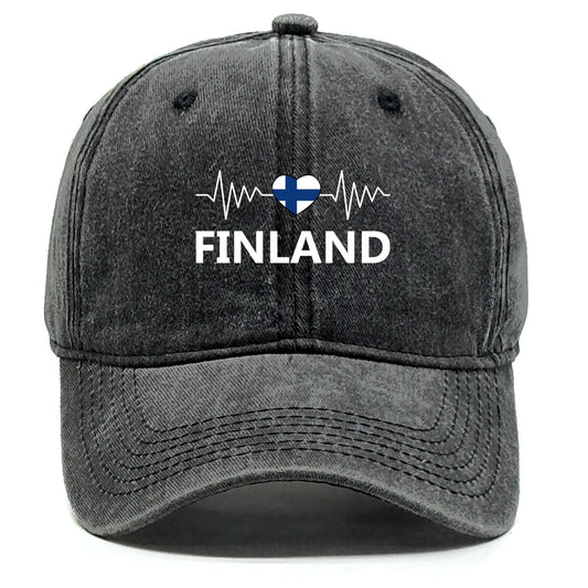 Heart-Shaped Finland Flag Snapback Cap - Adjustable Distressed Baseball Hat for Men & Women