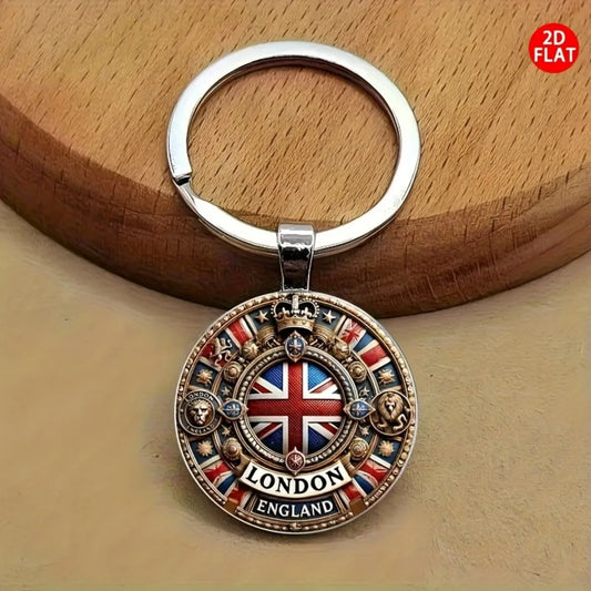 Vintage London Union Jack Keychain Glass Pendant UK Crown Gift