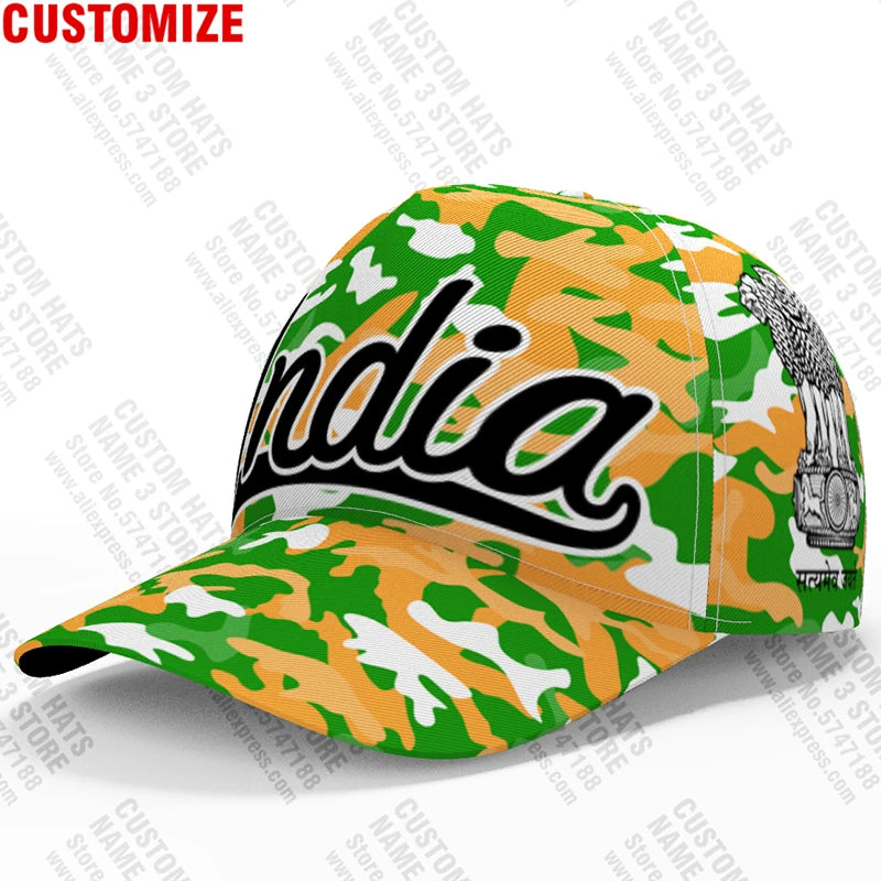 Custom India Flag Baseball Cap - Personalized Name & Logo Fishing Travel Hat