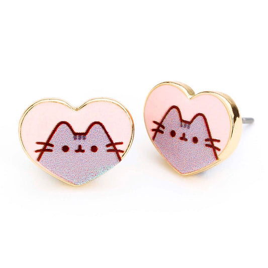 Pusheen Gold Plated Heart Stud Earrings