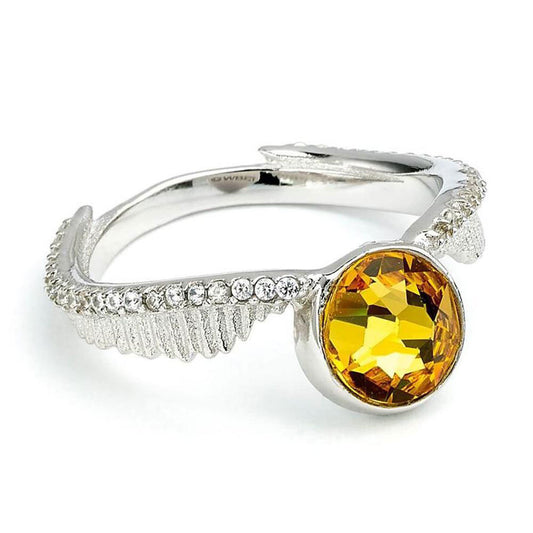Harry Potter Sterling Silver Golden Snitch Crystal Ring Medium