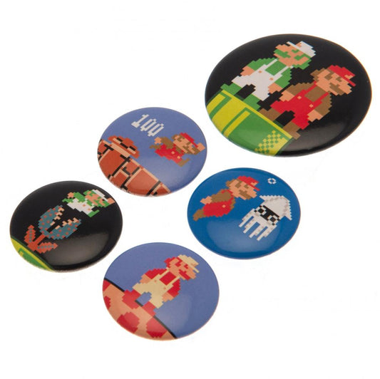 Super Mario Retro Button Badge Set