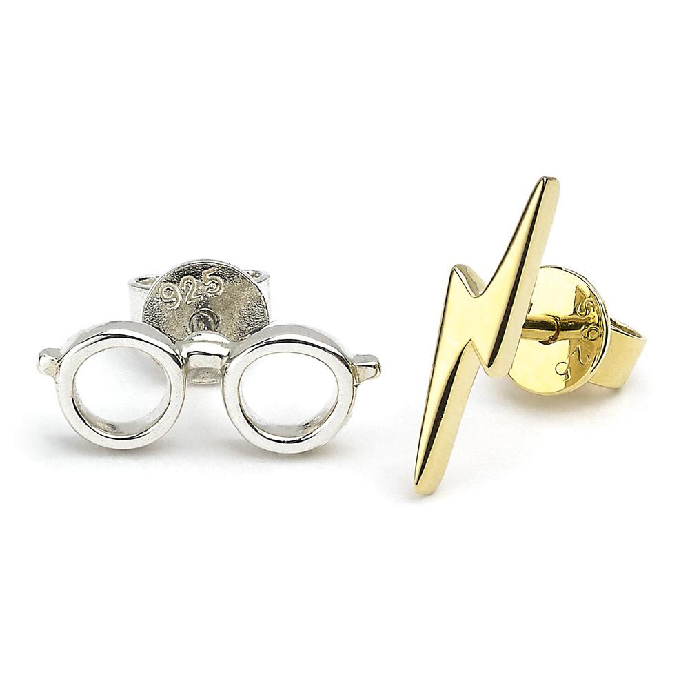 Harry Potter Sterling Silver Lightning Bolt & Glasses Stud Earrings