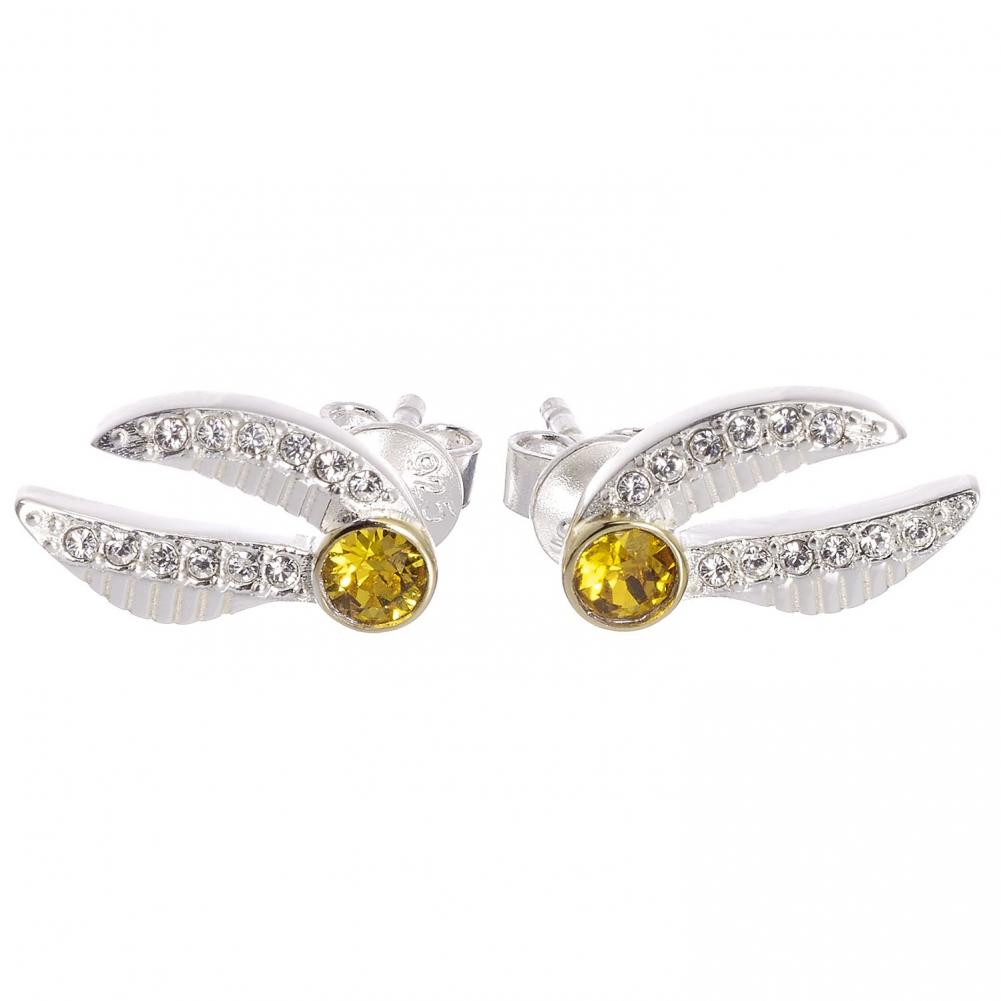 Harry Potter Sterling Silver Golden Snitch Crystal Stud Earrings