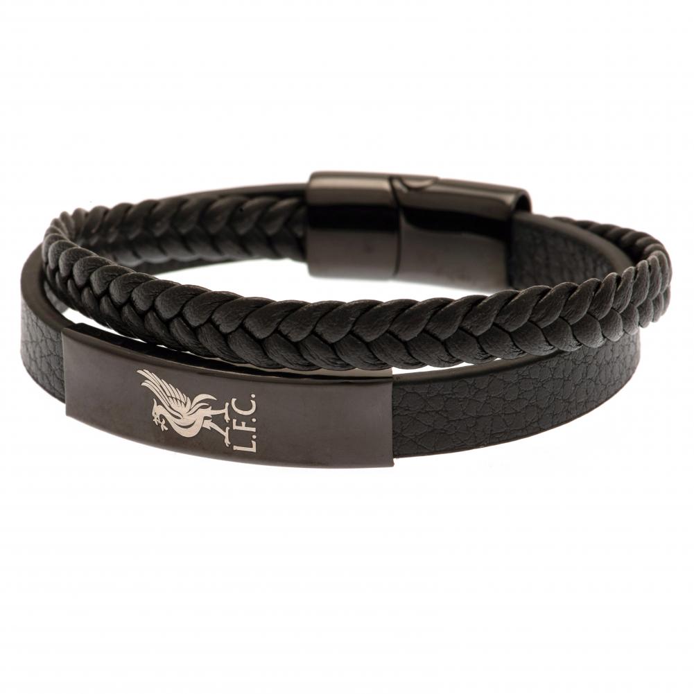 Liverpool FC Liverbird Black IP Leather Bracelet