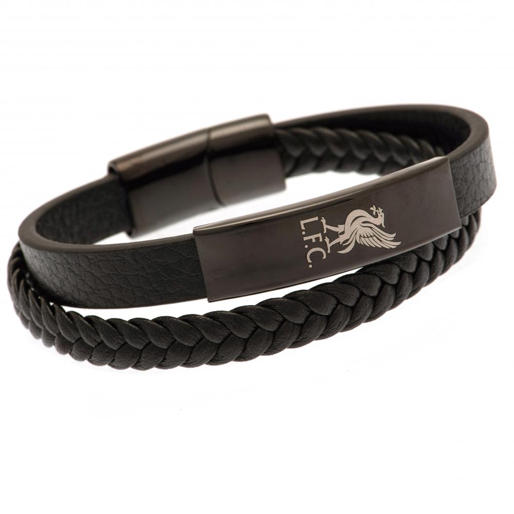 Liverpool FC Liverbird Black IP Leather Bracelet