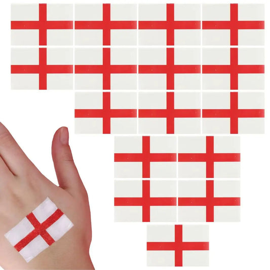 Pack of 16 England Flag Temporary Tattoos – Waterproof Tattoos for Football, Rugby & St George’s Day
