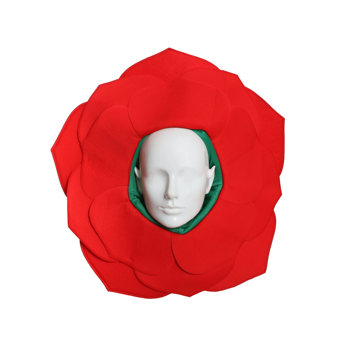 England Rose Hat – Red Petal Headpiece with Green Hood for Rugby & Football Fans