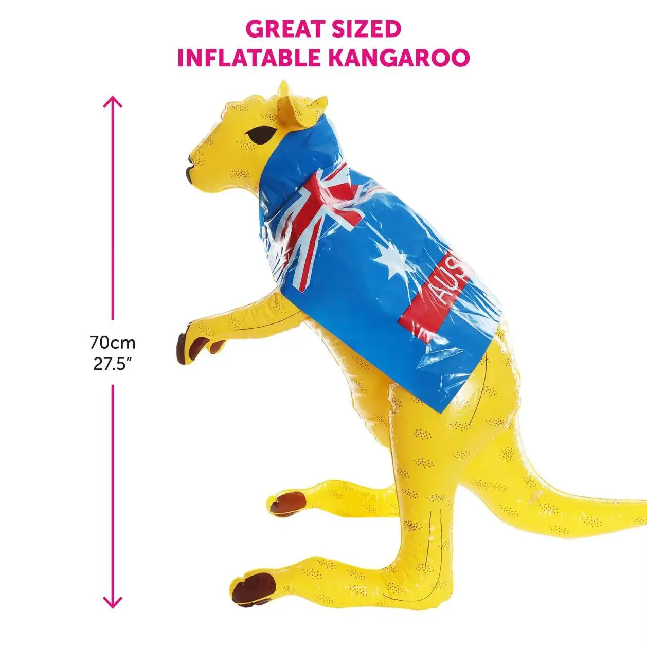 Inflatable Yellow Kangaroo – 27.5" Australian Prop with Removable Flag Cape