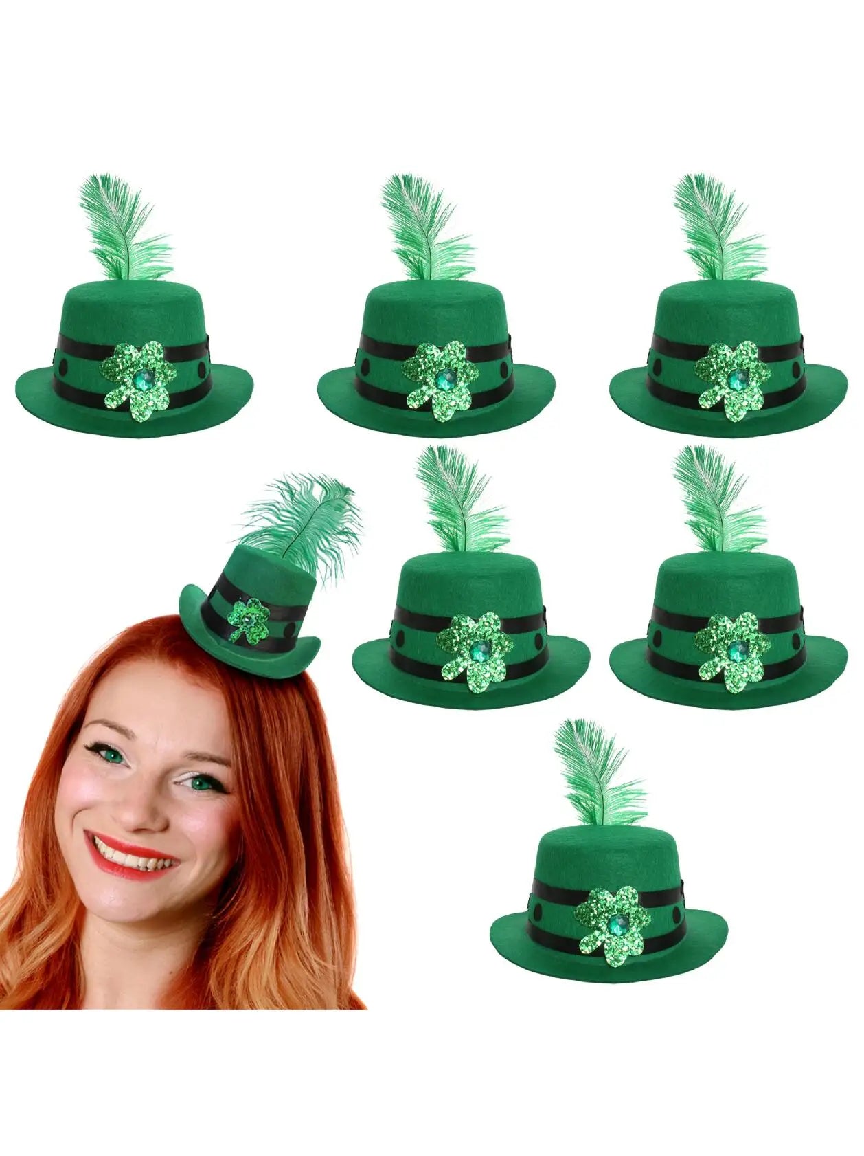 Mini Irish Fascinator Hat with Feather – Green Clover & Ribbon Decoration for St Patrick’s Day